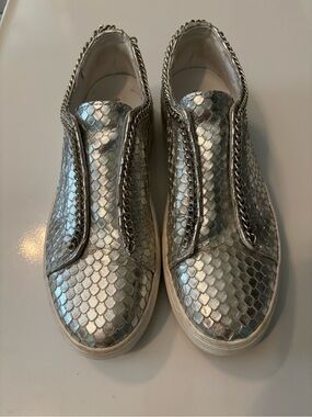 Michele Lopriore Joa Slip on Sneakers in Printed Silver Leather size 40/ 9.5